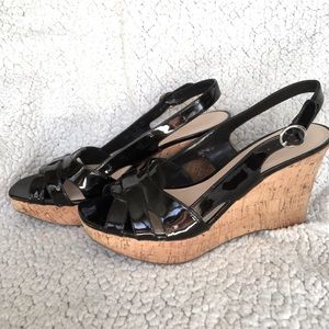 Franco Sarto black patent wedges